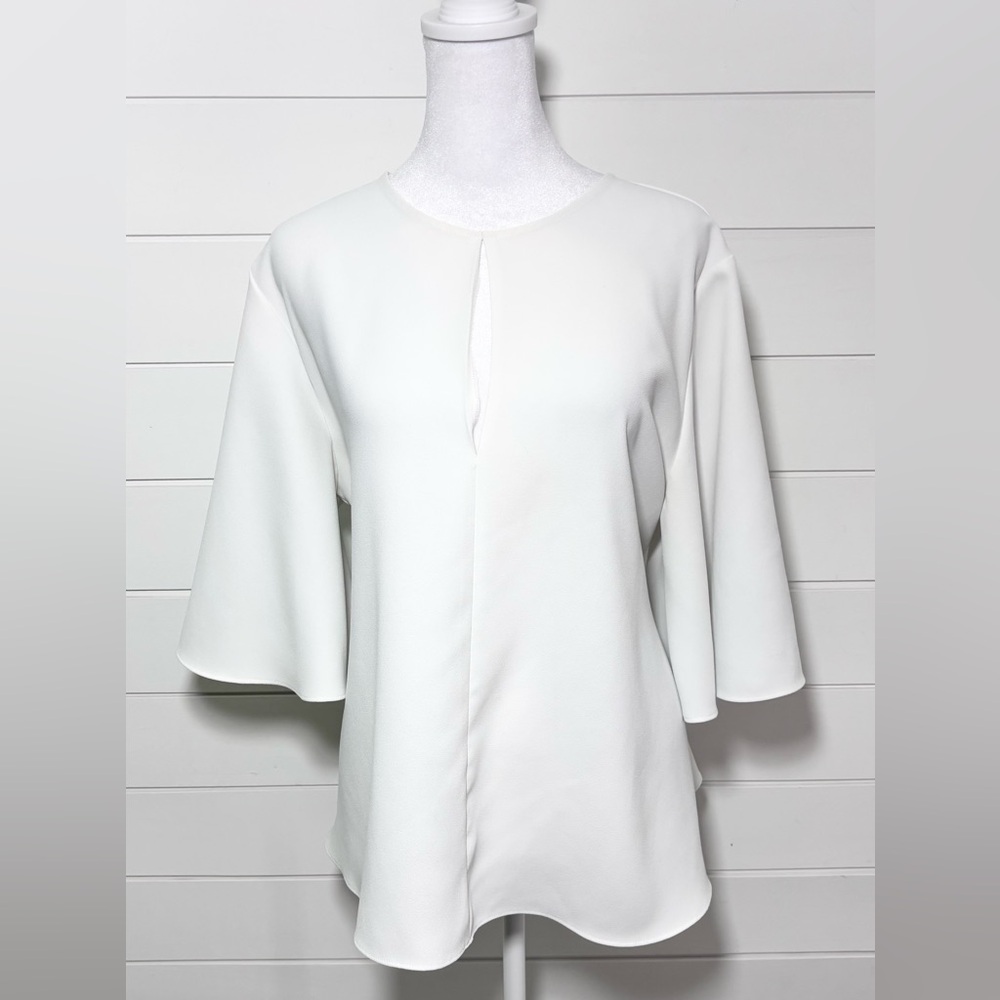 ZARA White Women FLOWING TOP WITH TIE DETAIL Ruffled Short Sleeve Size XL‎